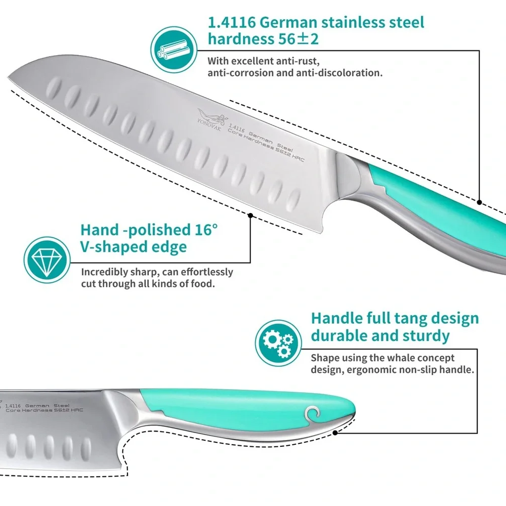NEW Yonovak Blue Whale Series Kitchen German Steel Chef Knife 15pc Set